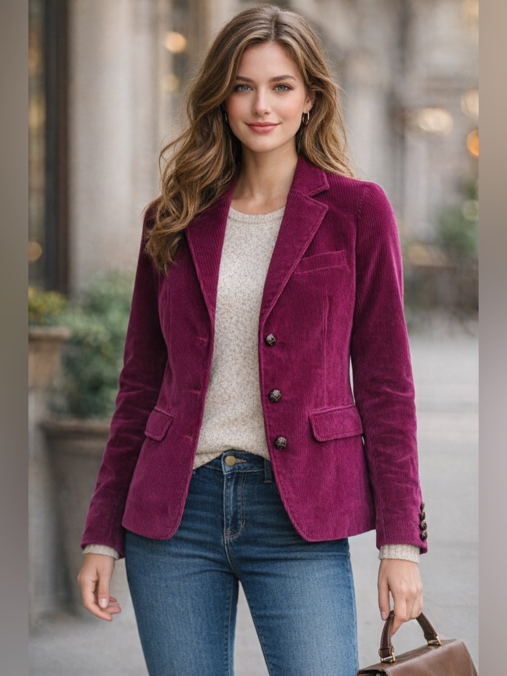 L.L.Bean Purple Corduroy Blazer Jacket Size 6 Reg NWT